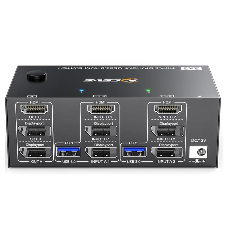 KC-KVM203DH 8K 30Hz USB3.0 DP+DP+HDMI トリプルモニター KVMスイッチ、EUプラグ、KC-KVM203DH