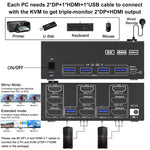 KC-KVM203DH 8K 30Hz USB3.0 DP+DP+HDMI トリプルモニター KVMスイッチ、EUプラグ、KC-KVM203DH