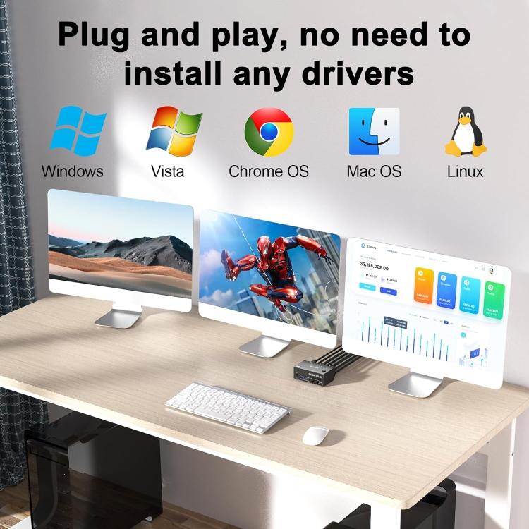 KC-KVM203DH 8K 30Hz USB3.0 DP+DP+HDMI トリプルモニター KVMスイッチ、EUプラグ、KC-KVM203DH