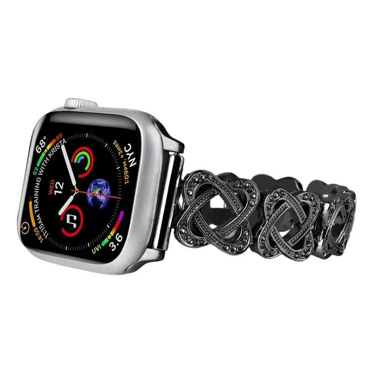 ハーツクロスダイヤモンドメタルウォッチバンド、Apple Watch Series 4 44mm用、Apple Watch Series 4 40mm用、Apple Watch Series 3 38mm用、Apple Watch Series 3 42mm用、Apple Watch Series 2 42mm用、Apple Watch Series 2 38mm用、Apple Watch 42mm用