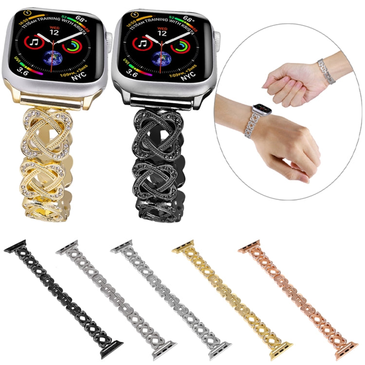 ハーツクロスダイヤモンドメタルウォッチバンド、Apple Watch SE 2022 44mm用、Apple Watch Series 7 41mm用、Apple Watch Series 7 45mm用、Apple Watch SE 40mm用、Apple Watch SE 44mm用、Apple Watch 6 40mm用、Apple Watch Series 6 44mm用