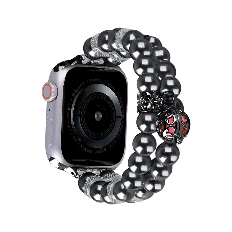 Beaded Dual Row Pearl Bracelet Watch Band, For Apple Watch Series 5 44mm, For Apple Watch Series 5 40mm, For Apple Watch Series 4 44mm, For Apple Watch Series 4 40mm, For Apple Watch Series 3 38mm, For Apple Watch Series 3 42mm                         ...