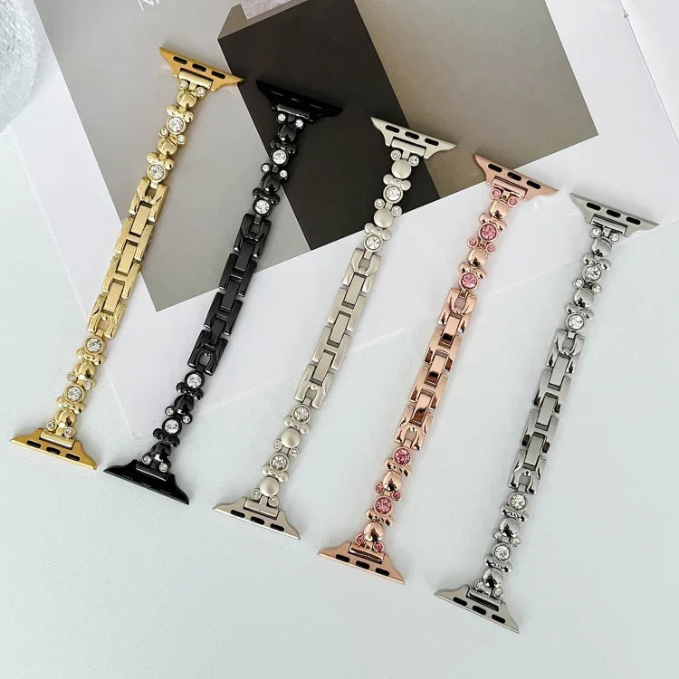 メタルダイヤモンドベアチェーンウォッチバンド、Apple Watch Series 4 44mm用、Apple Watch Series 4 40mm用、Apple Watch Series 3 38mm用、Apple Watch Series 3 42mm用、Apple Watch Series 2 42mm用、Apple Watch Series 2 38mm用、Apple Watch 42mm用