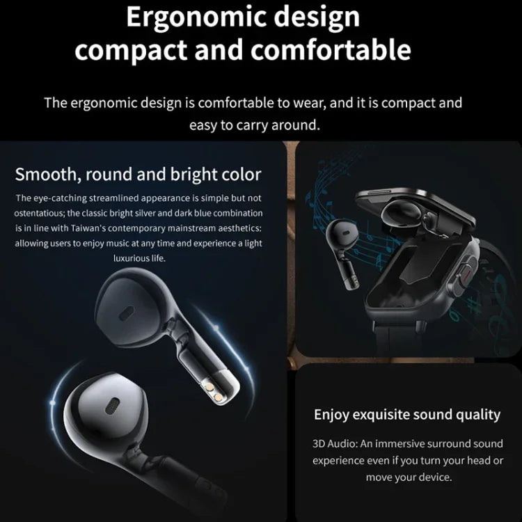 D8 2.01インチ 2-in-1 Bluetoothイヤホン シリコンバンド スマートウォッチ、健康モニタリング / NFC対応、シリコンバンド（ブラック）、シリコンバンド（ベージュ）
