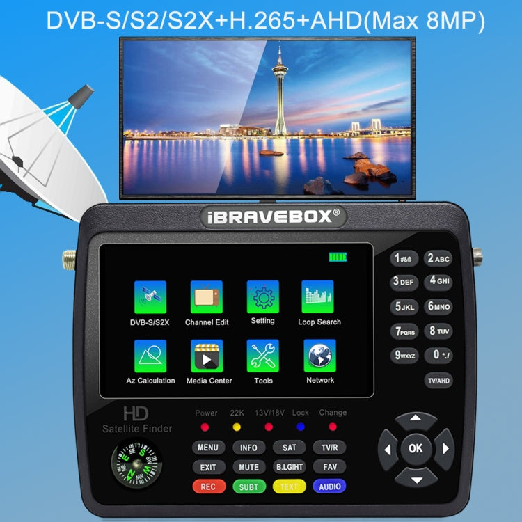iBRAVEBOX V10 Finder Max+ 4.3インチディスプレイ デジタル衛星メーター信号ファインダー DVB-S/S2/S2X AHD対応, EUプラグ, USプラグ, UKプラグ, AUプラグ