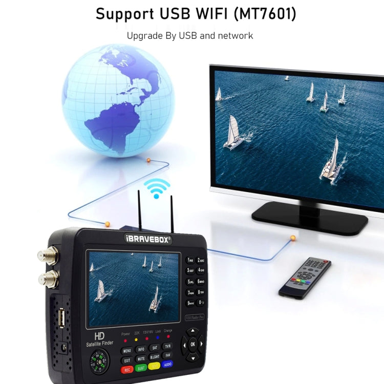 iBRAVEBOX V10 Finder Pro 4.3インチディスプレイ デジタル衛星メーター信号ファインダー DVB-S/S2/S2X/T/T2/C対応, EUプラグ, USプラグ, UKプラグ, AUプラグ