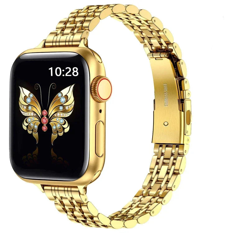 スリムセブンビーズスリングショットバックル金属製時計バンド、Apple Watch SE 40mm用、Apple Watch SE 44mm用、Apple Watch Series 6 40mm用、Apple Watch Series 6 44mm用、Apple Watch Series 5 44mm用、Apple Watch Series 5 40mm用、Apple Watch Series 4 44...