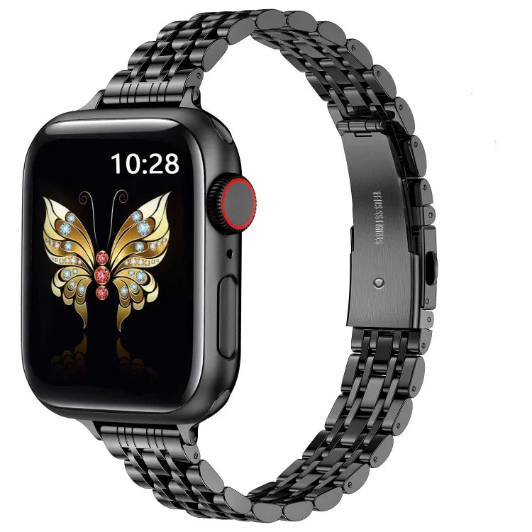 スリムセブンビーズスリングショットバックル金属製時計バンド、Apple Watch SE 40mm用、Apple Watch SE 44mm用、Apple Watch Series 6 40mm用、Apple Watch Series 6 44mm用、Apple Watch Series 5 44mm用、Apple Watch Series 5 40mm用、Apple Watch Series 4 44...