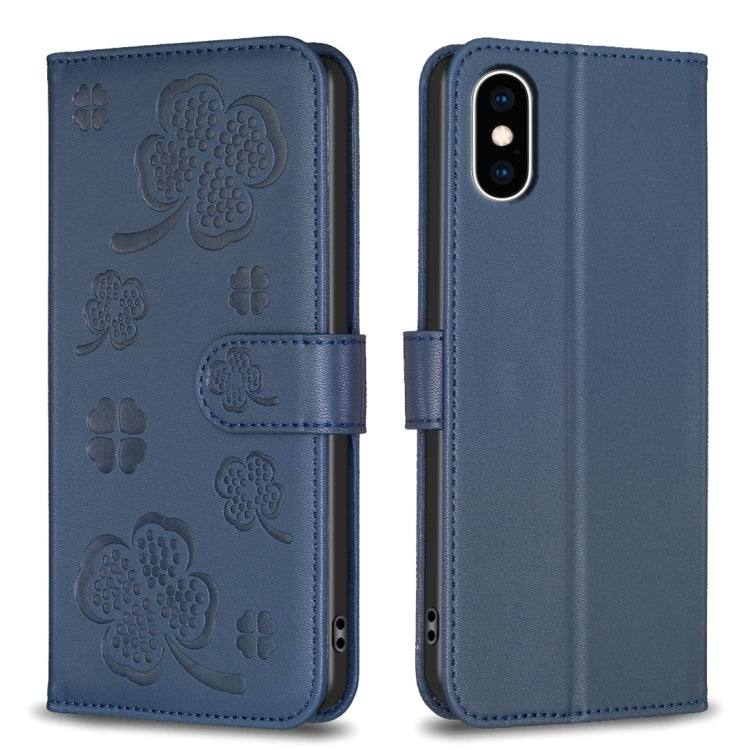 四つ葉の型押しレザー電話ケース、iPhone 11 Pro用、iPhone X / XS用、iPhone XR用、iPhone XS Max用、iPhone 7 Plus / 8 Plus用