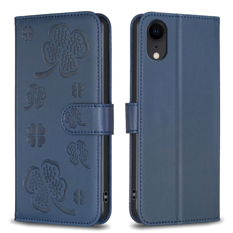 四つ葉の型押しレザー電話ケース、iPhone 11 Pro用、iPhone X / XS用、iPhone XR用、iPhone XS Max用、iPhone 7 Plus / 8 Plus用