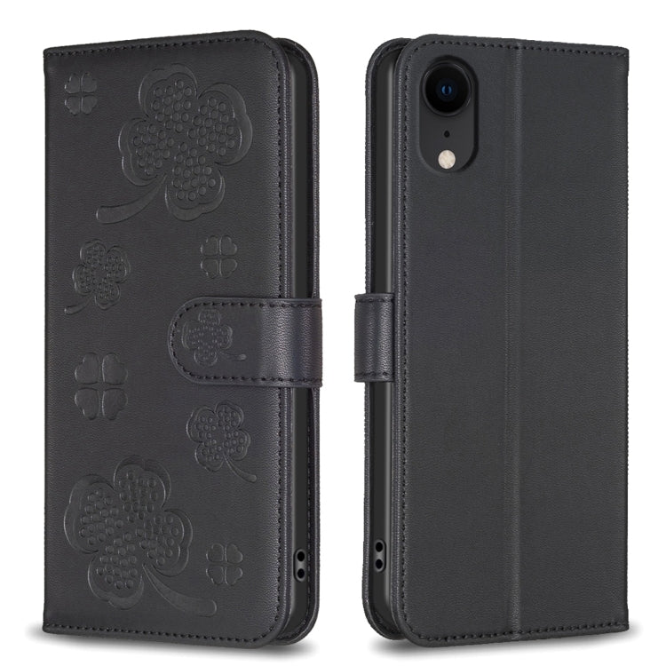 四つ葉の型押しレザー電話ケース、iPhone 11 Pro用、iPhone X / XS用、iPhone XR用、iPhone XS Max用、iPhone 7 Plus / 8 Plus用