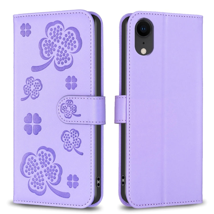 四つ葉の型押しレザー電話ケース、iPhone 11 Pro用、iPhone X / XS用、iPhone XR用、iPhone XS Max用、iPhone 7 Plus / 8 Plus用