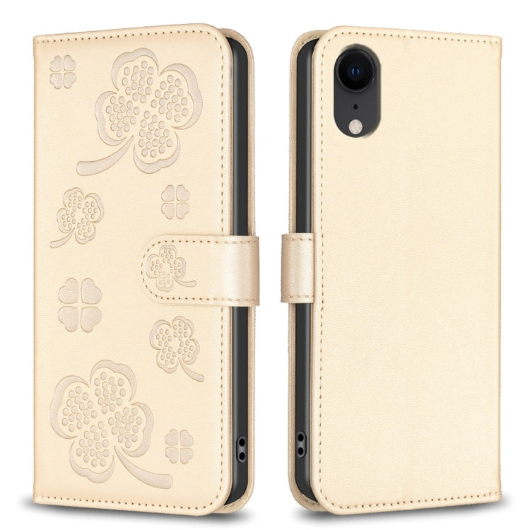 四つ葉の型押しレザー電話ケース、iPhone 11 Pro用、iPhone X / XS用、iPhone XR用、iPhone XS Max用、iPhone 7 Plus / 8 Plus用