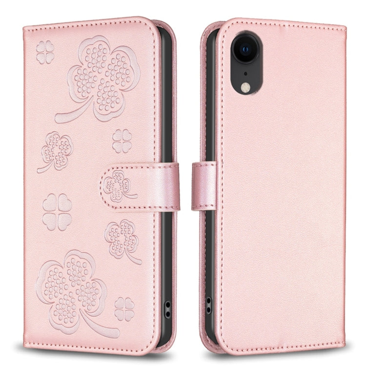 四つ葉の型押しレザー電話ケース、iPhone 11 Pro用、iPhone X / XS用、iPhone XR用、iPhone XS Max用、iPhone 7 Plus / 8 Plus用