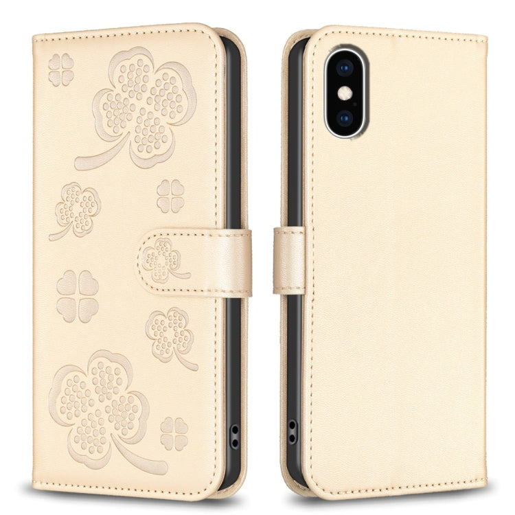 四つ葉の型押しレザー電話ケース、iPhone 11 Pro用、iPhone X / XS用、iPhone XR用、iPhone XS Max用、iPhone 7 Plus / 8 Plus用