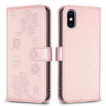 四つ葉の型押しレザー電話ケース、iPhone 11 Pro用、iPhone X / XS用、iPhone XR用、iPhone XS Max用、iPhone 7 Plus / 8 Plus用