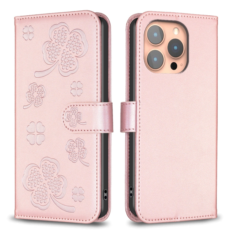 四つ葉の型押しレザー電話ケース、iPhone 17 Pro Max用、iPhone 17 Pro用、iPhone 17用、iPhone Air用、iPhone 16 Pro Max用、iPhone 16 Pro用、iPhone 16 Plus用、iPhone 16用