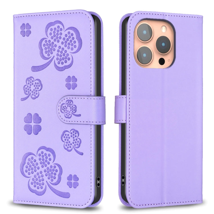 四つ葉の型押しレザー電話ケース、iPhone 17 Pro Max用、iPhone 17 Pro用、iPhone 17用、iPhone Air用、iPhone 16 Pro Max用、iPhone 16 Pro用、iPhone 16 Plus用、iPhone 16用