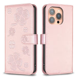 四つ葉の型押しレザー電話ケース、iPhone 17 Pro Max用、iPhone 17 Pro用、iPhone 17用、iPhone Air用、iPhone 16 Pro Max用、iPhone 16 Pro用、iPhone 16 Plus用、iPhone 16用