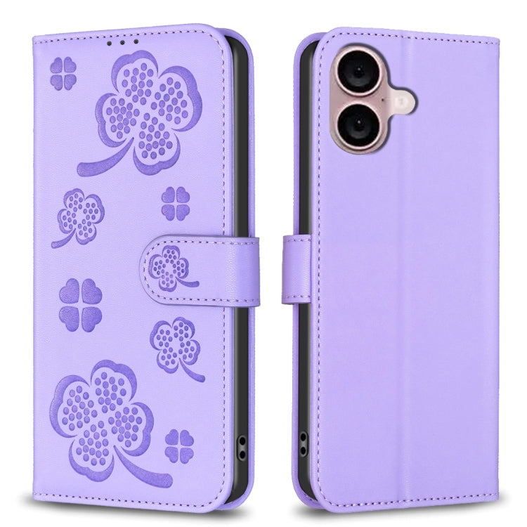 四つ葉の型押しレザー電話ケース、iPhone 17 Pro Max用、iPhone 17 Pro用、iPhone 17用、iPhone Air用、iPhone 16 Pro Max用、iPhone 16 Pro用、iPhone 16 Plus用、iPhone 16用