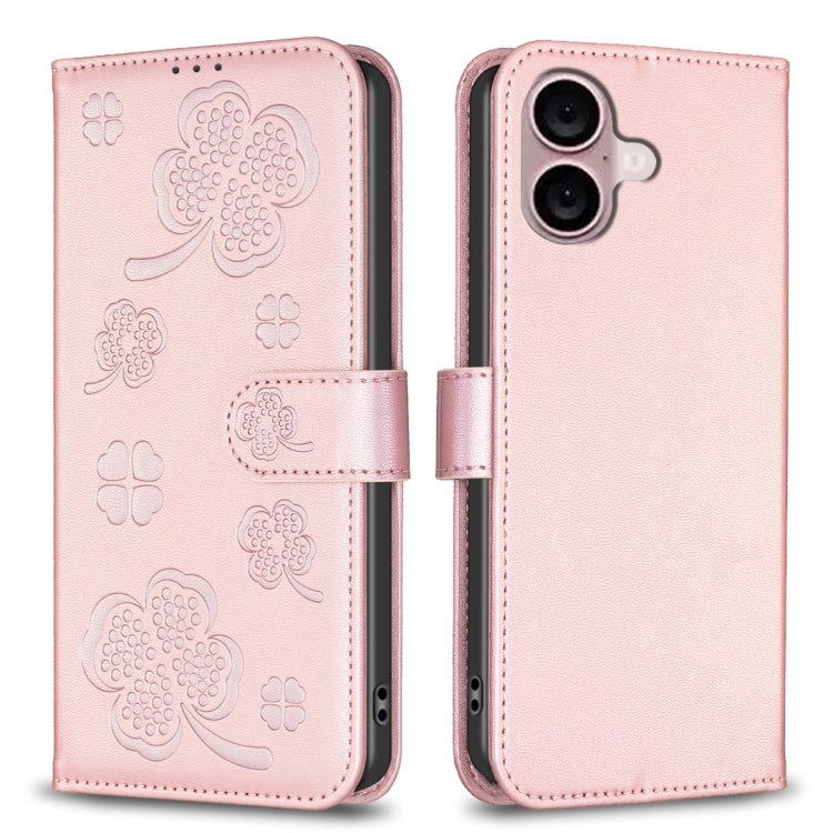 四つ葉の型押しレザー電話ケース、iPhone 17 Pro Max用、iPhone 17 Pro用、iPhone 17用、iPhone Air用、iPhone 16 Pro Max用、iPhone 16 Pro用、iPhone 16 Plus用、iPhone 16用