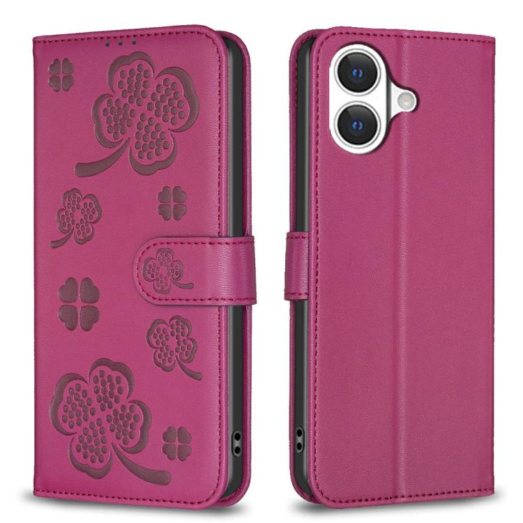 四つ葉の型押しレザー電話ケース、iPhone 17 Pro Max用、iPhone 17 Pro用、iPhone 17用、iPhone Air用、iPhone 16 Pro Max用、iPhone 16 Pro用、iPhone 16 Plus用、iPhone 16用