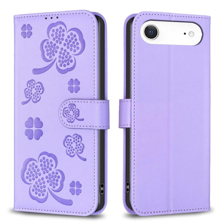 四つ葉の型押しレザー電話ケース、iPhone 17 Pro Max用、iPhone 17 Pro用、iPhone 17用、iPhone Air用、iPhone 16 Pro Max用、iPhone 16 Pro用、iPhone 16 Plus用、iPhone 16用
