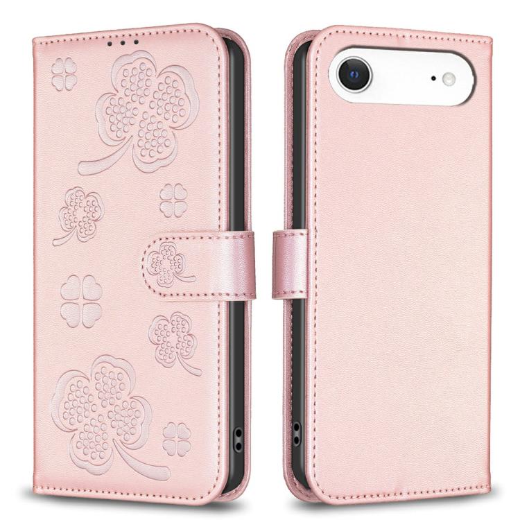 四つ葉の型押しレザー電話ケース、iPhone 17 Pro Max用、iPhone 17 Pro用、iPhone 17用、iPhone Air用、iPhone 16 Pro Max用、iPhone 16 Pro用、iPhone 16 Plus用、iPhone 16用