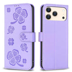 四つ葉の型押しレザー電話ケース、iPhone 17 Pro Max用、iPhone 17 Pro用、iPhone 17用、iPhone Air用、iPhone 16 Pro Max用、iPhone 16 Pro用、iPhone 16 Plus用、iPhone 16用