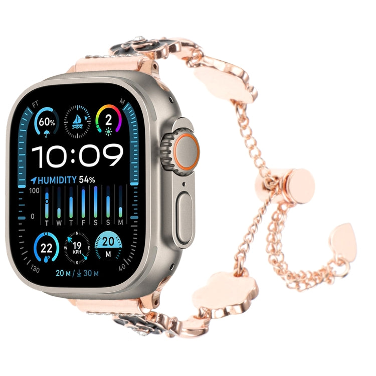 カメリアメタルチェーンブレスレットウォッチバンド、Apple Watch SE 2023 44mm用、Apple Watch SE 2023 40mm用、Apple Watch Ultra 2 49mm用、Apple Watch Series 9 45mm用、Apple Watch Series 9 41mm用、Apple Watch Ultra 49mm用、Apple Watch Series 8 41mm用