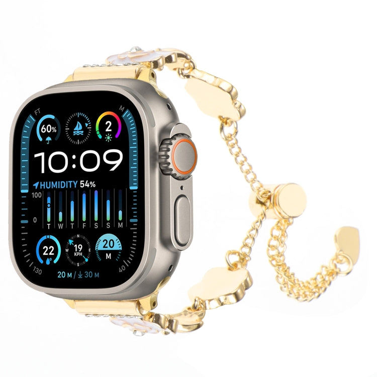 カメリアメタルチェーンブレスレットウォッチバンド、Apple Watch SE 2023 44mm用、Apple Watch SE 2023 40mm用、Apple Watch Ultra 2 49mm用、Apple Watch Series 9 45mm用、Apple Watch Series 9 41mm用、Apple Watch Ultra 49mm用、Apple Watch Series 8 41mm用
