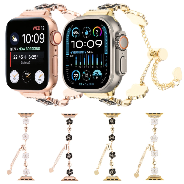 カメリアメタルチェーンブレスレットウォッチバンド、Apple Watch SE 40mm用、Apple Watch SE 44mm用、Apple Watch Series 6 40mm用、Apple Watch Series 6 44mm用、Apple Watch Series 5 44mm用、Apple Watch Series 5 40mm用、Apple Watch Series 4 44mm用