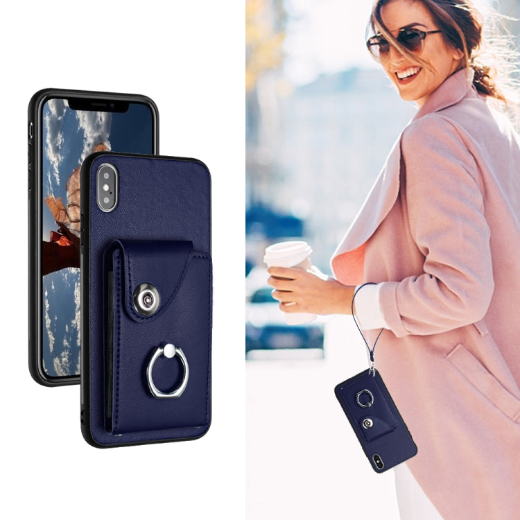 オルガンカードバッグリングホルダーPU電話ケース、ストラップ付き、iPhone XS / X用、iPhone XR用、iPhone XS Max用、iPhone 8 Plus / 7 Plus用