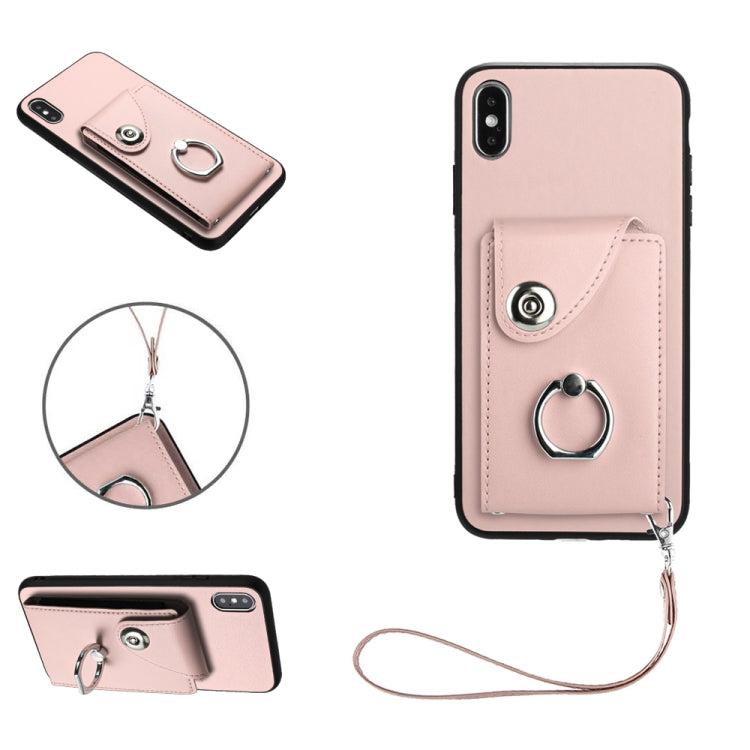 オルガンカードバッグリングホルダーPU電話ケース、ストラップ付き、iPhone XS / X用、iPhone XR用、iPhone XS Max用、iPhone 8 Plus / 7 Plus用