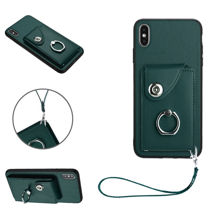 オルガンカードバッグリングホルダーPU電話ケース、ストラップ付き、iPhone XS / X用、iPhone XR用、iPhone XS Max用、iPhone 8 Plus / 7 Plus用