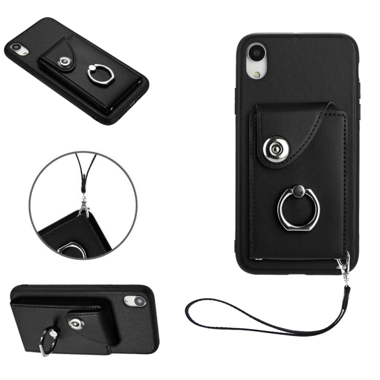 オルガンカードバッグリングホルダーPU電話ケース、ストラップ付き、iPhone XS / X用、iPhone XR用、iPhone XS Max用、iPhone 8 Plus / 7 Plus用