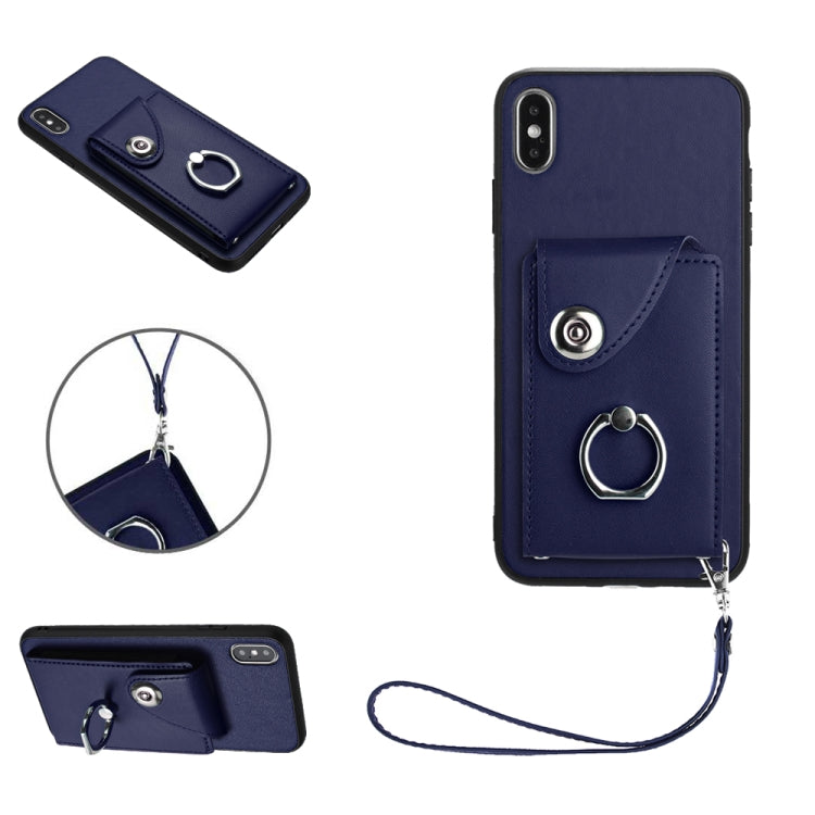 オルガンカードバッグリングホルダーPU電話ケース、ストラップ付き、iPhone XS / X用、iPhone XR用、iPhone XS Max用、iPhone 8 Plus / 7 Plus用