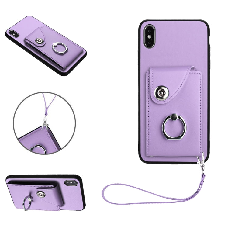 オルガンカードバッグリングホルダーPU電話ケース、ストラップ付き、iPhone XS / X用、iPhone XR用、iPhone XS Max用、iPhone 8 Plus / 7 Plus用