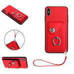 オルガンカードバッグリングホルダーPU電話ケース、ストラップ付き、iPhone XS / X用、iPhone XR用、iPhone XS Max用、iPhone 8 Plus / 7 Plus用