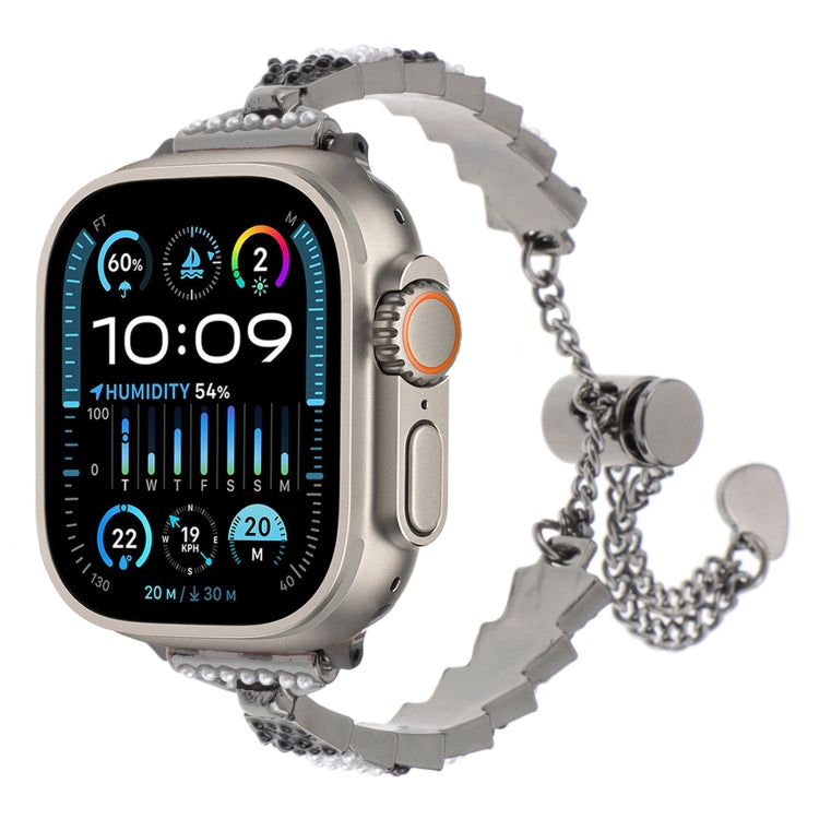 シェルビーズチェーンブレスレットメタルウォッチバンド、Apple Watch SE 2023 44mm用、Apple Watch SE 2023 40mm用、Apple Watch Ultra 2 49mm用、Apple Watch Series 9 45mm用、Apple Watch Series 9 41mm用、Apple Watch Ultra 49mm用、Apple Watch Series 8 41mm用