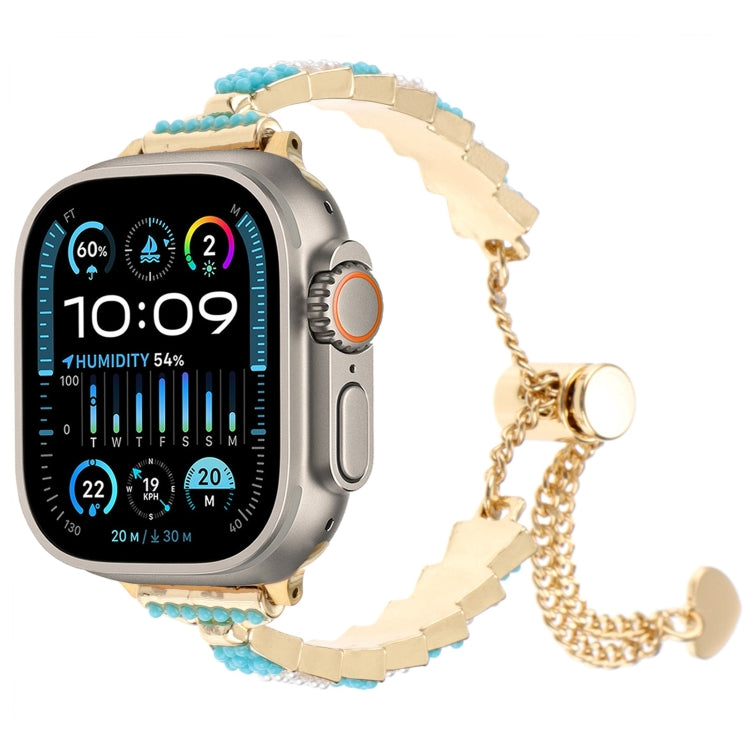 シェルビーズチェーンブレスレットメタルウォッチバンド、Apple Watch SE 2023 44mm用、Apple Watch SE 2023 40mm用、Apple Watch Ultra 2 49mm用、Apple Watch Series 9 45mm用、Apple Watch Series 9 41mm用、Apple Watch Ultra 49mm用、Apple Watch Series 8 41mm用