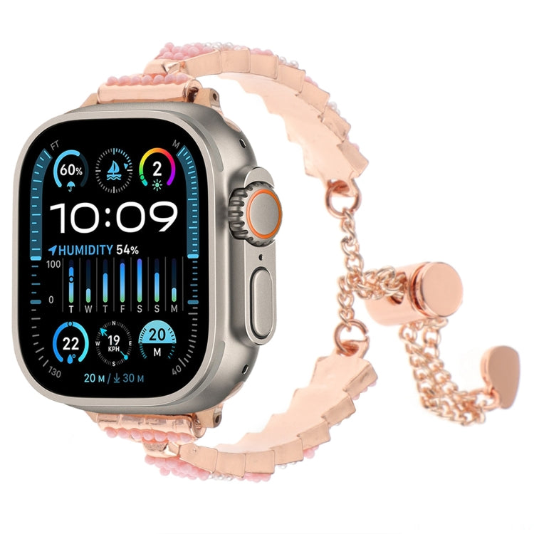 シェルビーズチェーンブレスレットメタルウォッチバンド、Apple Watch SE 2023 44mm用、Apple Watch SE 2023 40mm用、Apple Watch Ultra 2 49mm用、Apple Watch Series 9 45mm用、Apple Watch Series 9 41mm用、Apple Watch Ultra 49mm用、Apple Watch Series 8 41mm用