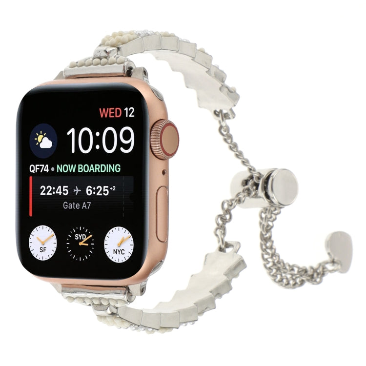 シェルビーズチェーンブレスレットメタルウォッチバンド、Apple Watch SE 2023 44mm用、Apple Watch SE 2023 40mm用、Apple Watch Ultra 2 49mm用、Apple Watch Series 9 45mm用、Apple Watch Series 9 41mm用、Apple Watch Ultra 49mm用、Apple Watch Series 8 41mm用