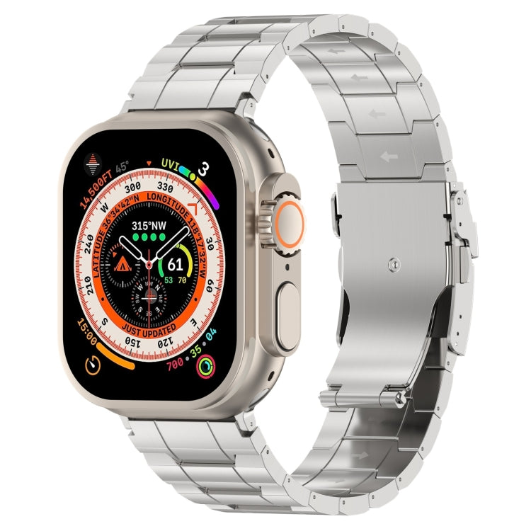 安全バックル台形チタン鋼時計バンド、Apple Watch SE 2023 44mm用、Apple Watch SE 2023 40mm用、Apple Watch Ultra 2 49mm用、Apple Watch Series 9 45mm用、Apple Watch Series 9 41mm用、Apple Watch Ultra 49mm用