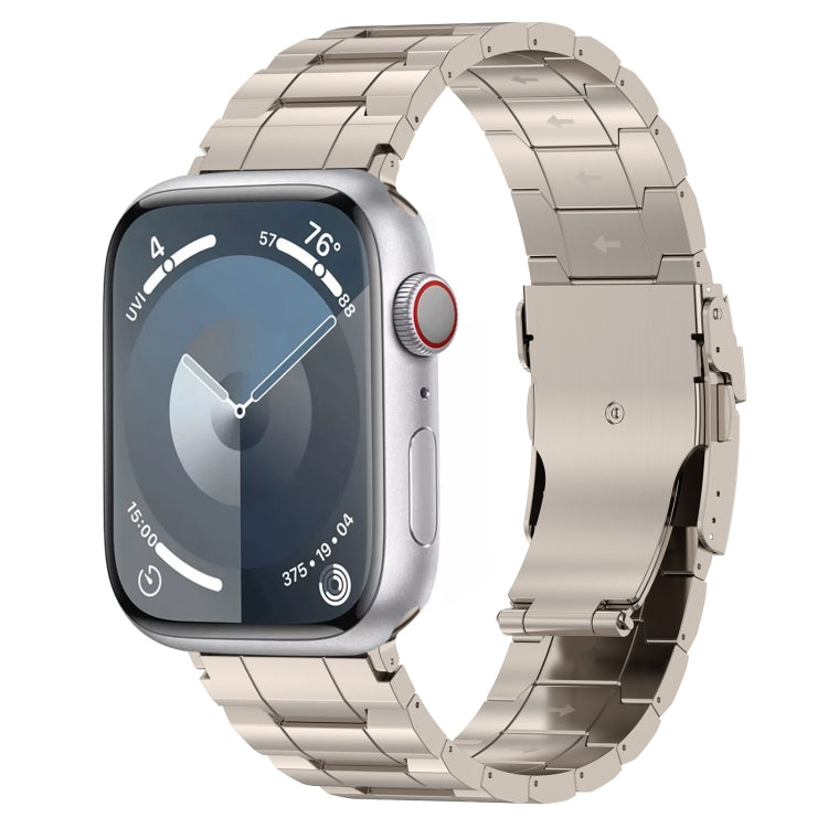 安全バックル台形チタン鋼時計バンド、Apple Watch SE 2023 44mm用、Apple Watch SE 2023 40mm用、Apple Watch Ultra 2 49mm用、Apple Watch Series 9 45mm用、Apple Watch Series 9 41mm用、Apple Watch Ultra 49mm用