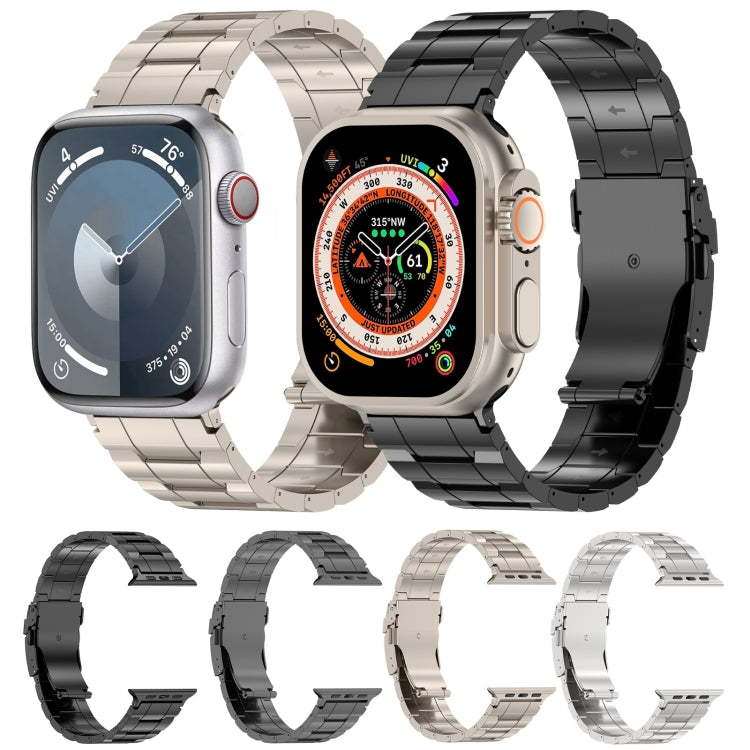 安全バックル台形チタン鋼時計バンド、Apple Watch SE 40mm用、Apple Watch SE 44mm用、Apple Watch Series 6 40mm用、Apple Watch Series 6 44mm用、Apple Watch Series 5 44mm用、Apple Watch Series 5 40mm用、Apple Watch Series 4 44mm用