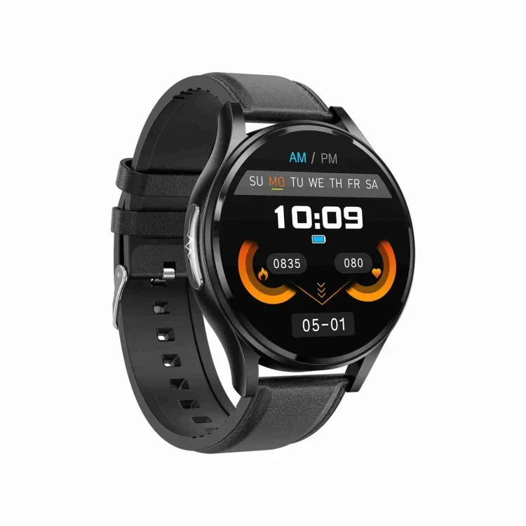 1.43インチ レザーストラップ Bluetooth通話スマートウォッチ ECG対応 / 非侵襲血糖測定、レザーストラップ ブラック、レザーストラップ ブラウン
