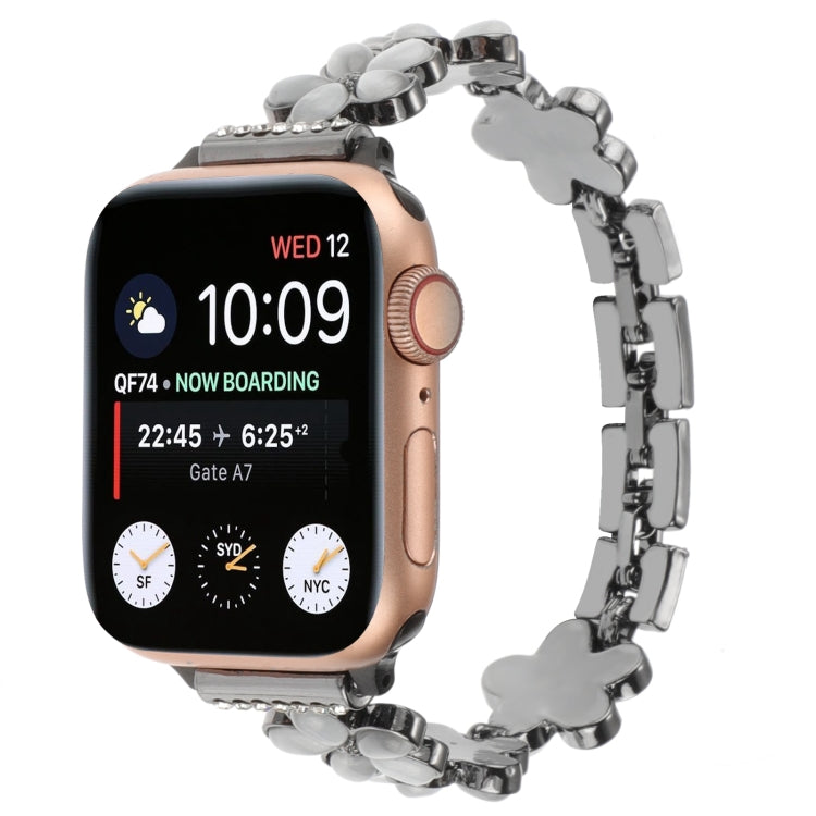 5枚花びらの花 ジンク合金チェーンウォッチバンド、Apple Watch SE 2023 44mm用、Apple Watch SE 2023 40mm用、Apple Watch Ultra 2 49mm用、Apple Watch Series 9 45mm用、Apple Watch Series 9 41mm用、Apple Watch Ultra 49mm用