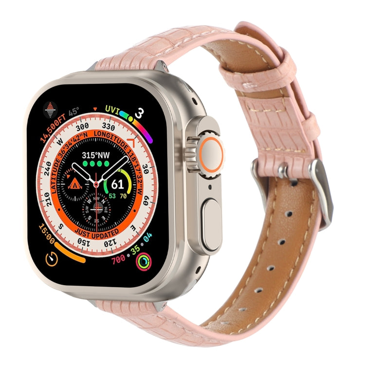 スリムクロコダイルレザーウォッチバンド、Apple Watch SE 2023 44mm用、Apple Watch SE 2023 40mm用、Apple Watch Ultra 2 49mm用、Apple Watch Series 9 45mm用、Apple Watch Series 9 41mm用、Apple Watch Ultra 49mm用