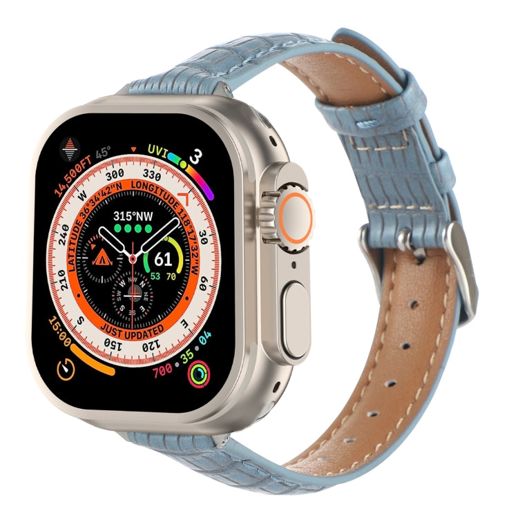 スリムクロコダイルレザーウォッチバンド、Apple Watch SE 2023 44mm用、Apple Watch SE 2023 40mm用、Apple Watch Ultra 2 49mm用、Apple Watch Series 9 45mm用、Apple Watch Series 9 41mm用、Apple Watch Ultra 49mm用